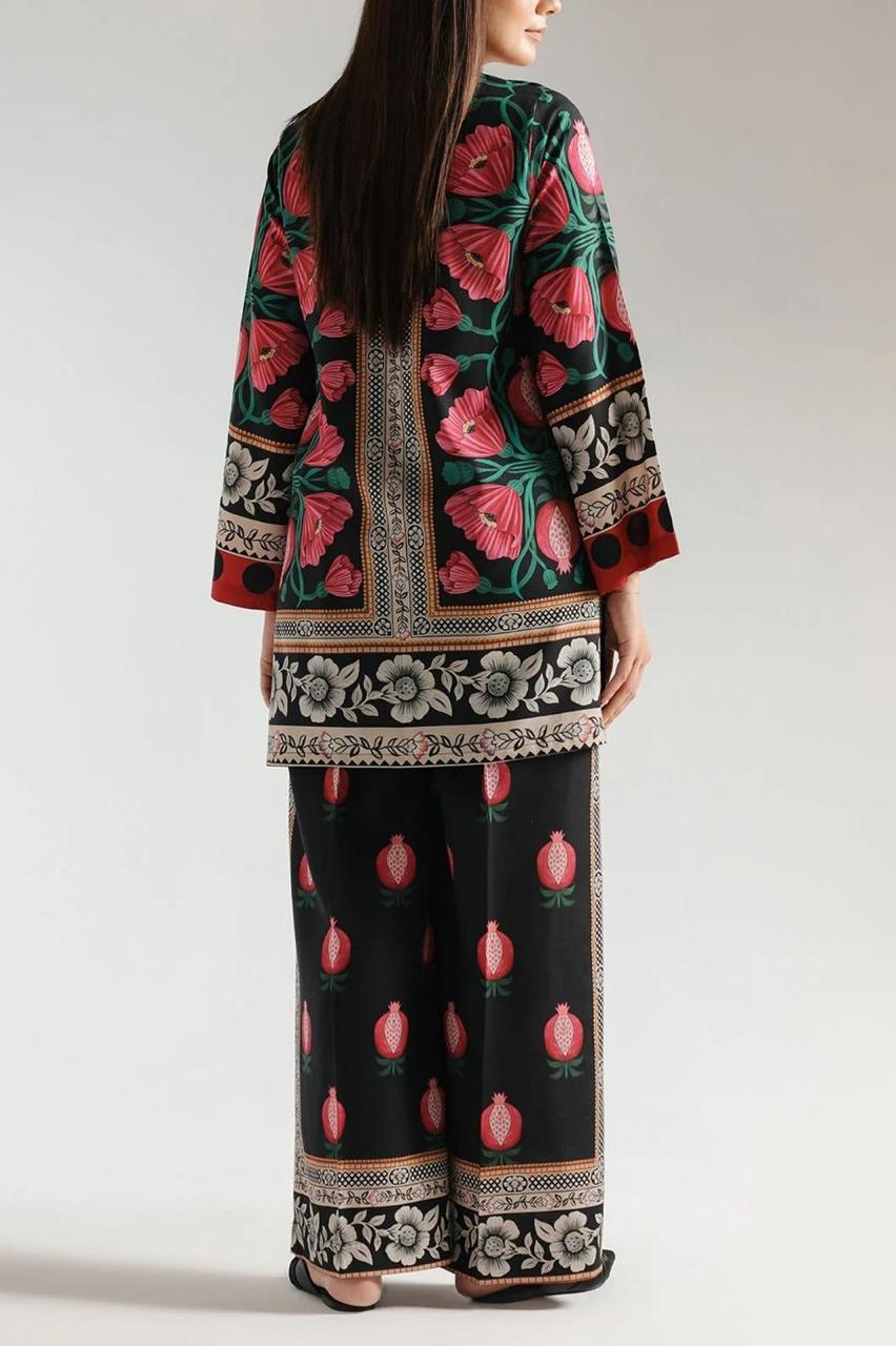 Stylish Printed V-Neck Shirt and Plain Trouser Set - 2 Pcs for Women