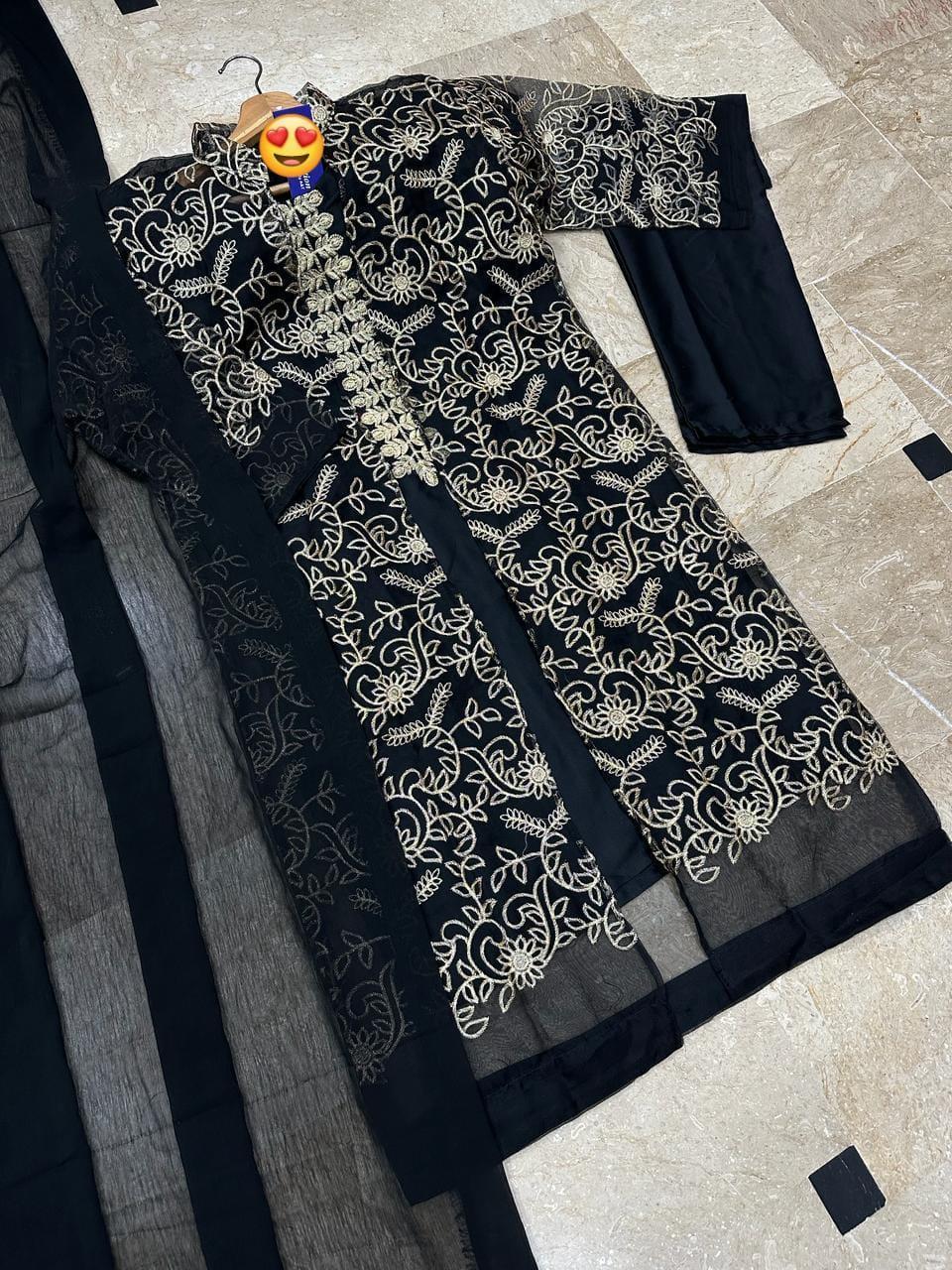 3 Pcs Women's Stitched Embroidered Suit