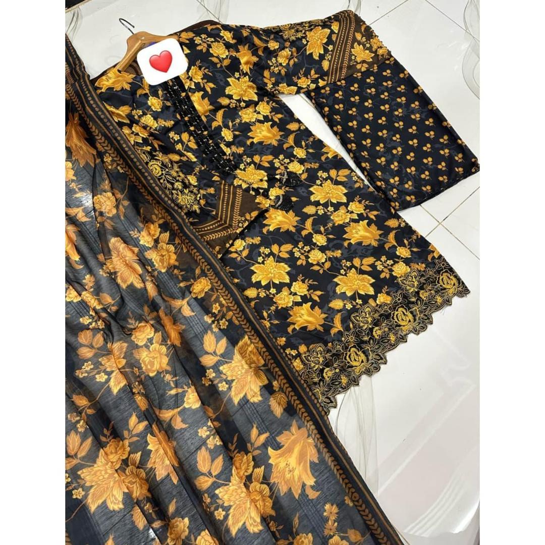 3 Pcs Women's Stitched Printed Suit