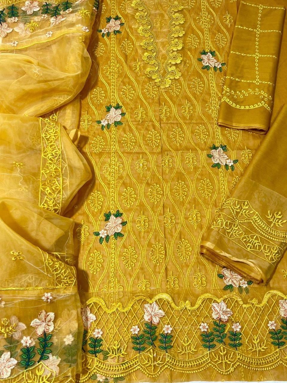 3 Pcs Women's Unstitched Embroidered Suit