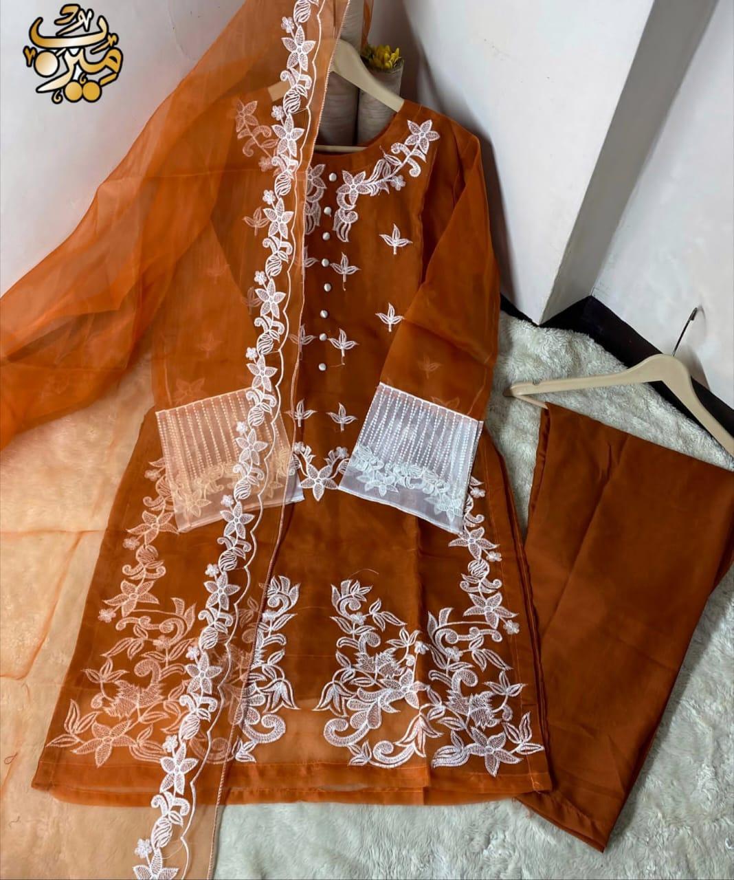 3 Pcs Women's Stitched Embroidered Suit