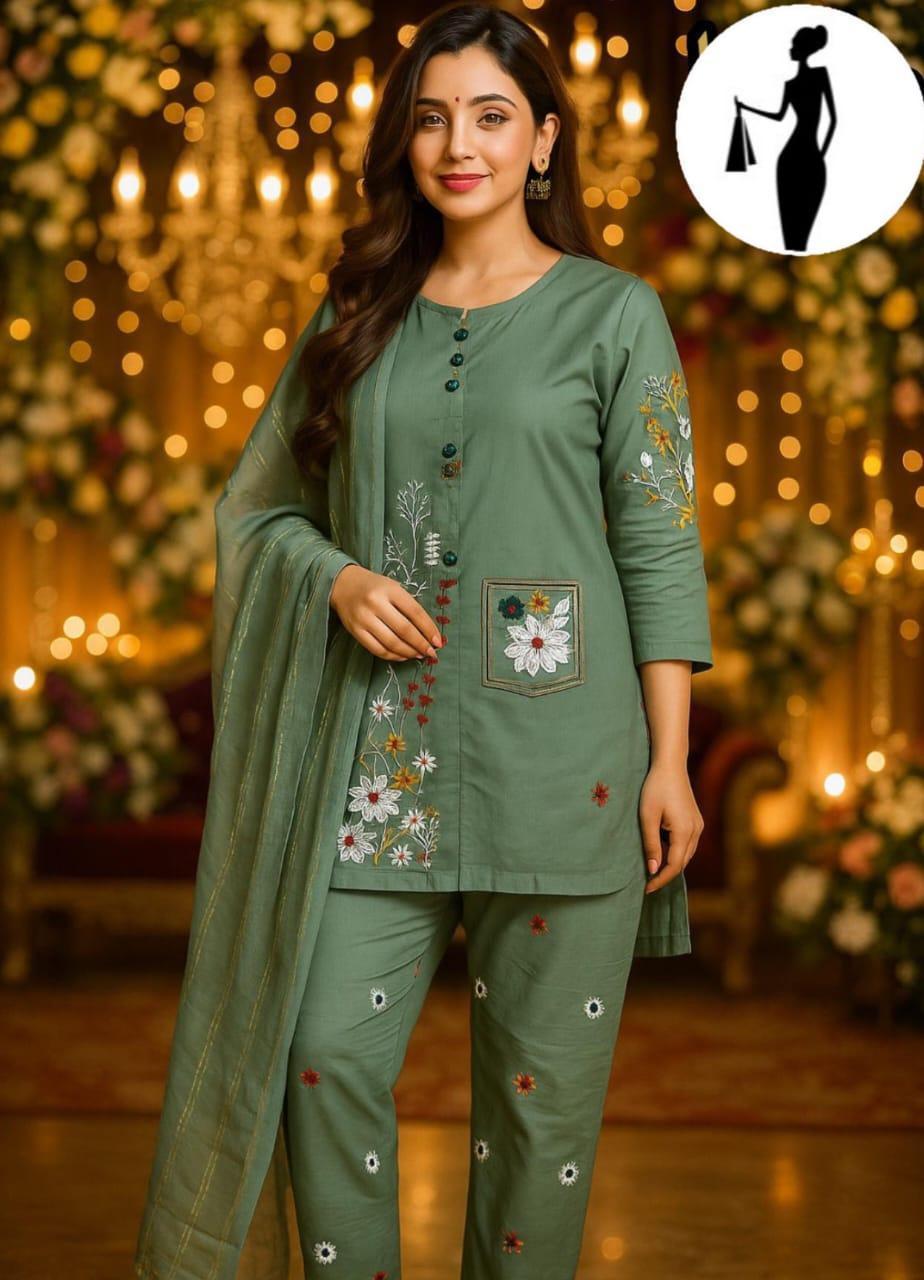 3 Pcs Women's Stitched Embroidered Suit