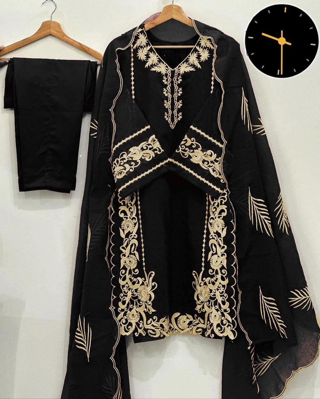 3 Pcs Women's Stitched Embroidered Suit