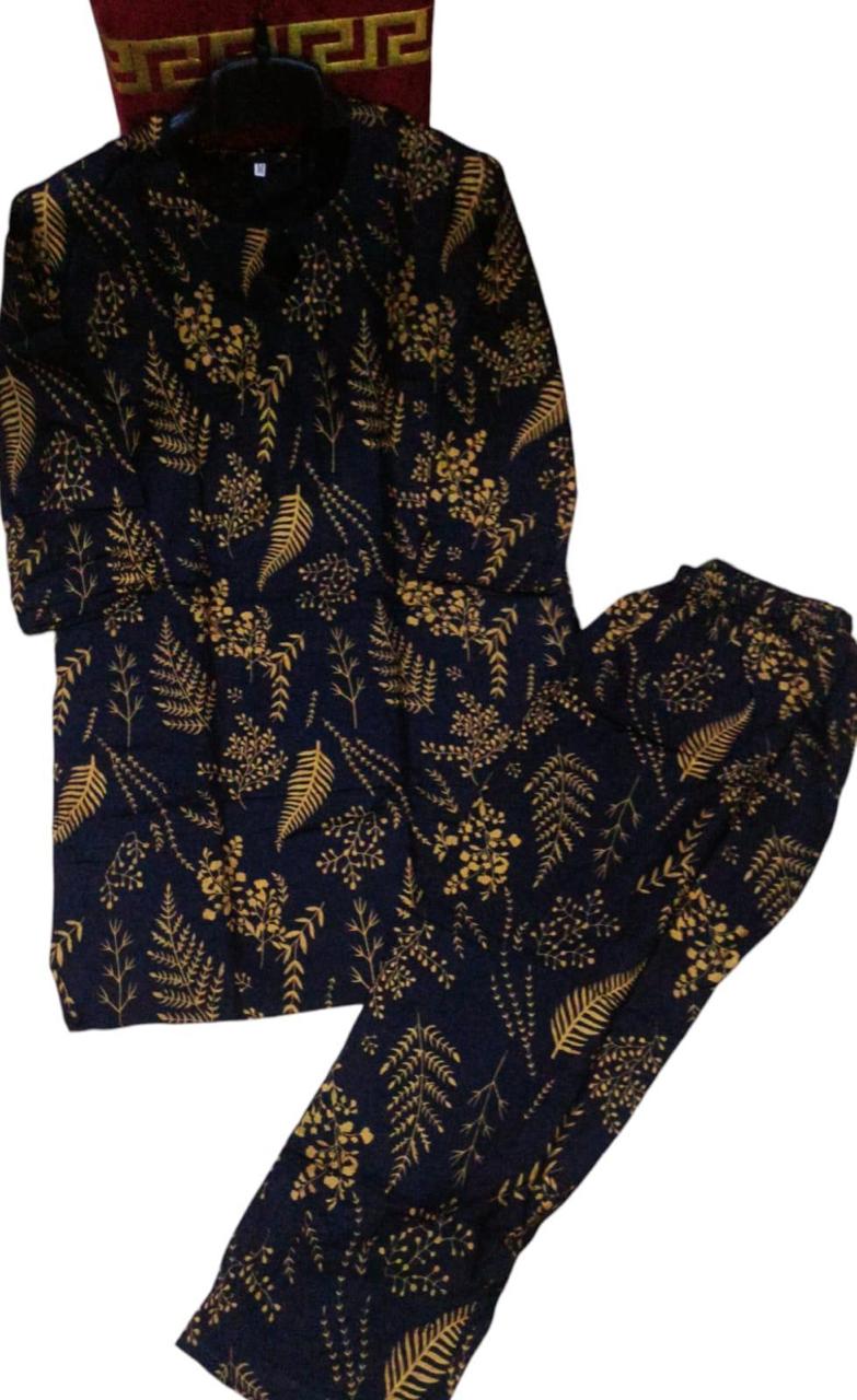 2 Pcs Women's Stitched Linen Printed Shirt And Trouser