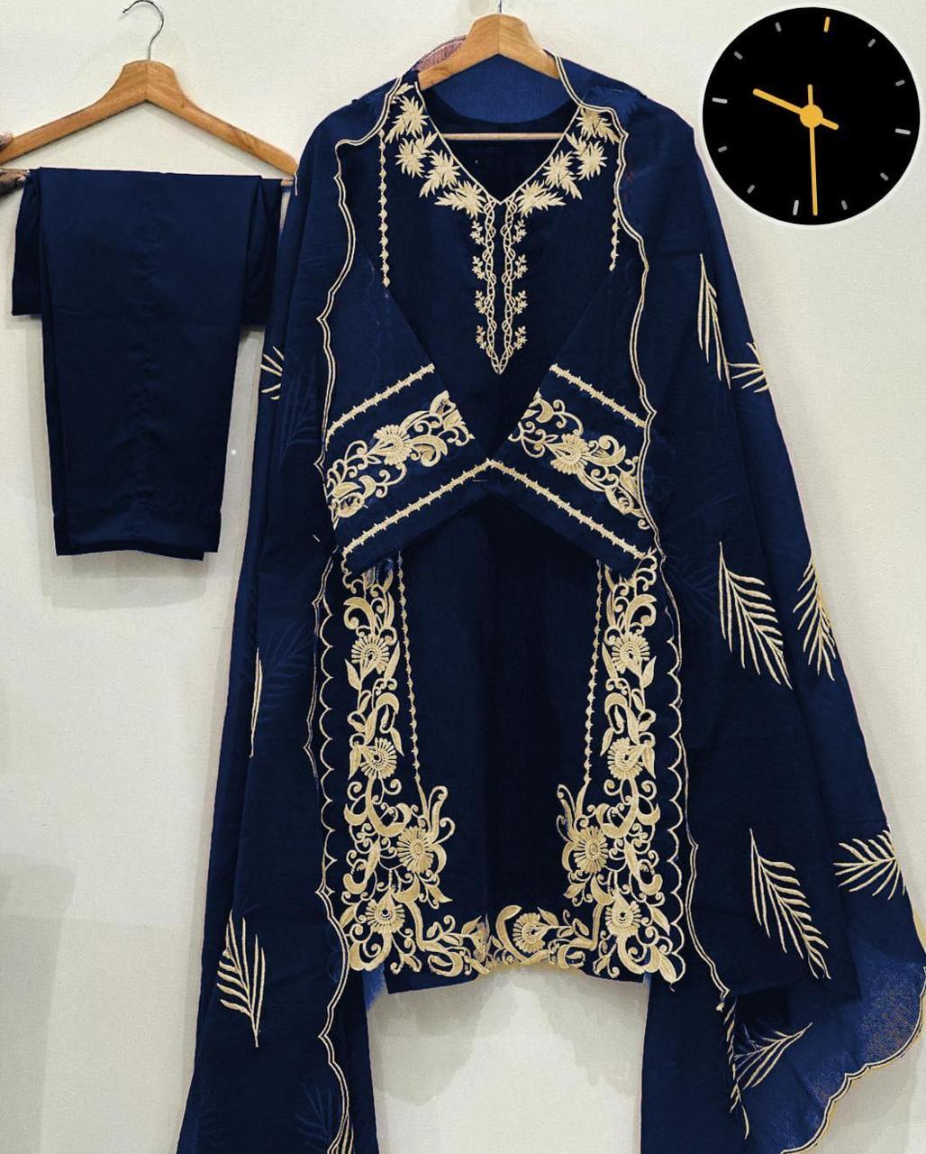 3 Pcs Women's Stitched Embroidered Suit
