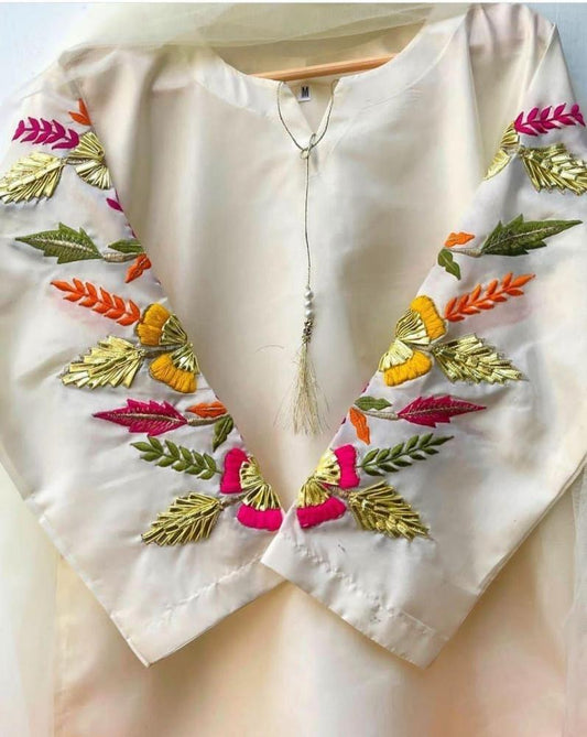 3 Pcs Women’s Stitched Katan Silk Embroidered Suit