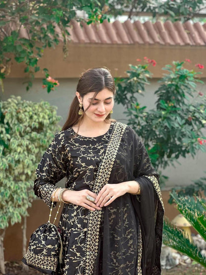 Stunning 4 Pcs Women's Stitched Embroidered Silk Maxi Suit