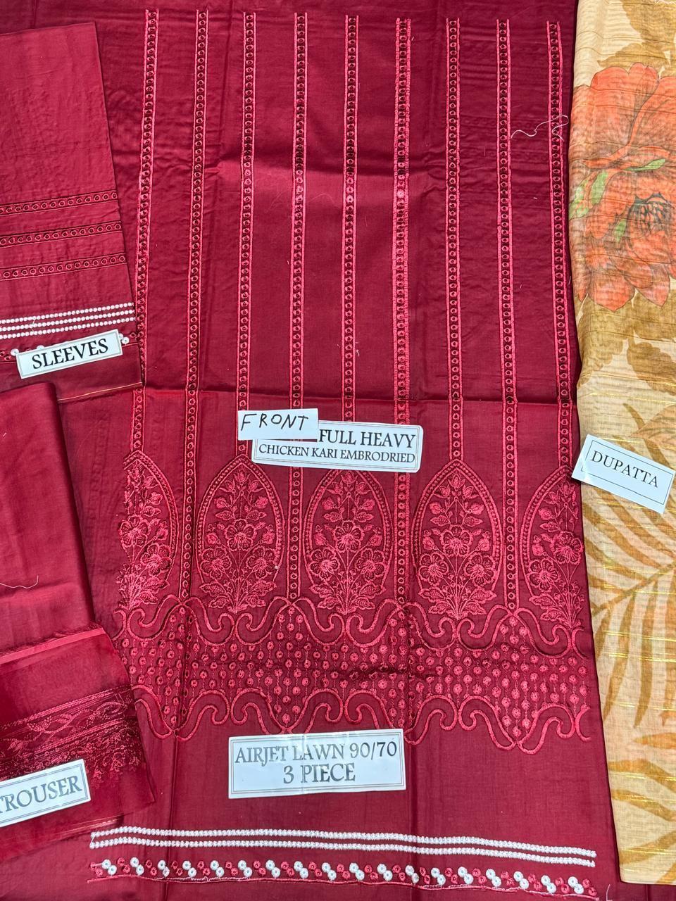 3 Pcs Women's Unstitched Chikankari Embroidered Suit