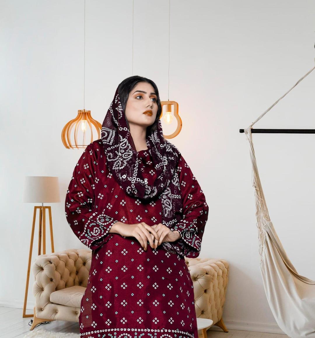 Stylish Women's Stitched Printed Suit - 3 Pcs Set in Silk & Purple