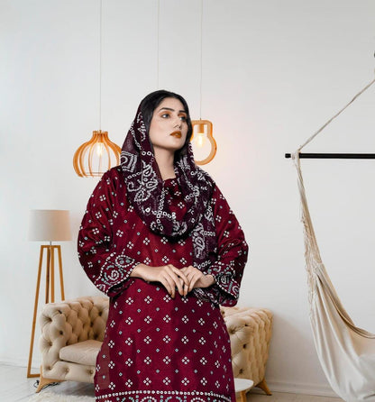 Stylish Women's Stitched Printed Suit - 3 Pcs Set in Silk & Purple