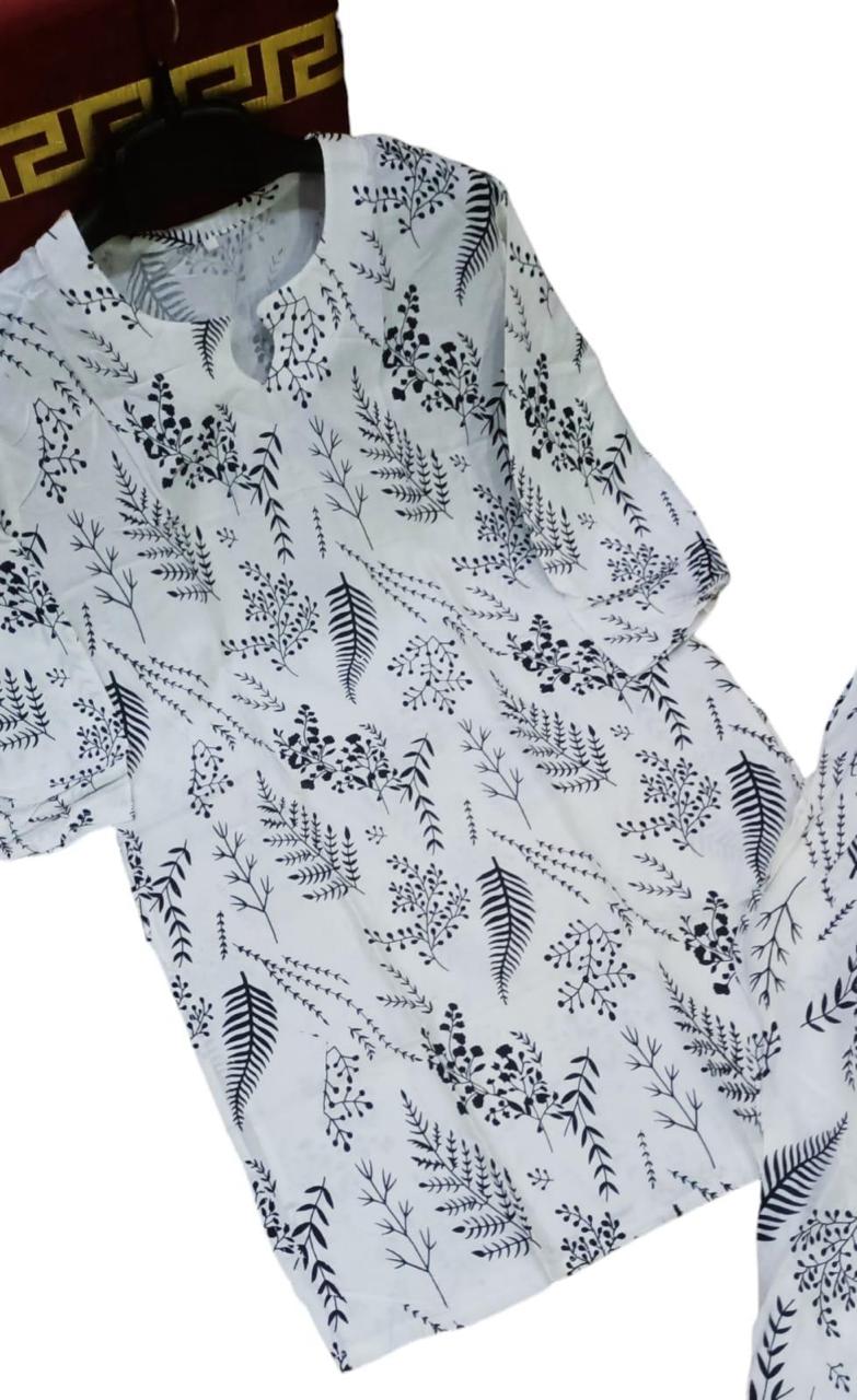 2 Pcs Women's Stitched Linen Printed Shirt And Trouser