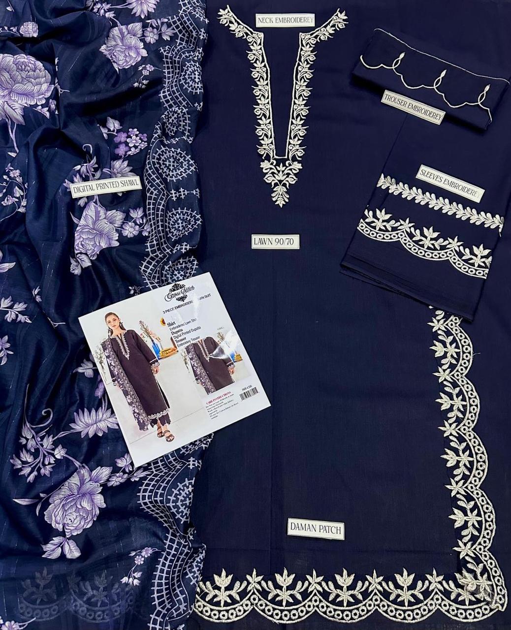 3 Pcs Women's Unstitched Embroidered Suit