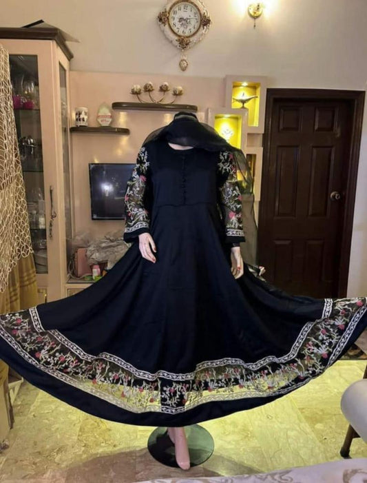 3 Pcs Women Stitched Katan Silk Embroidered Maxi