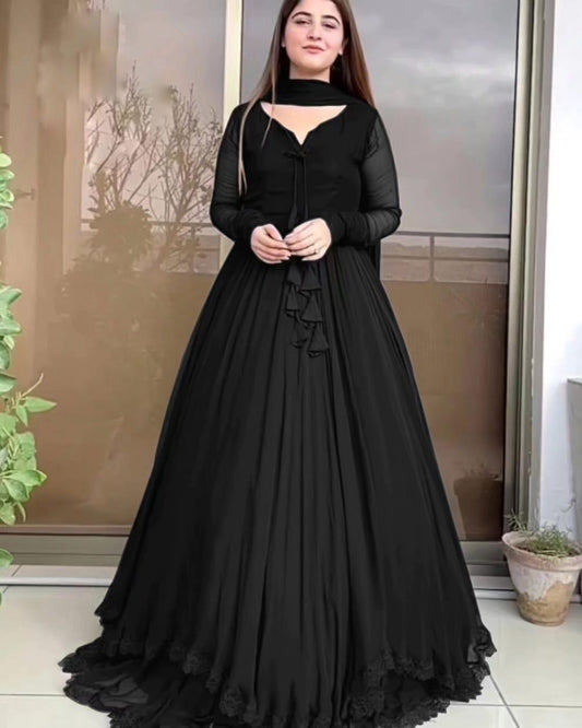 3 Pcs Women's Stitched Plain Maxi And Trouser