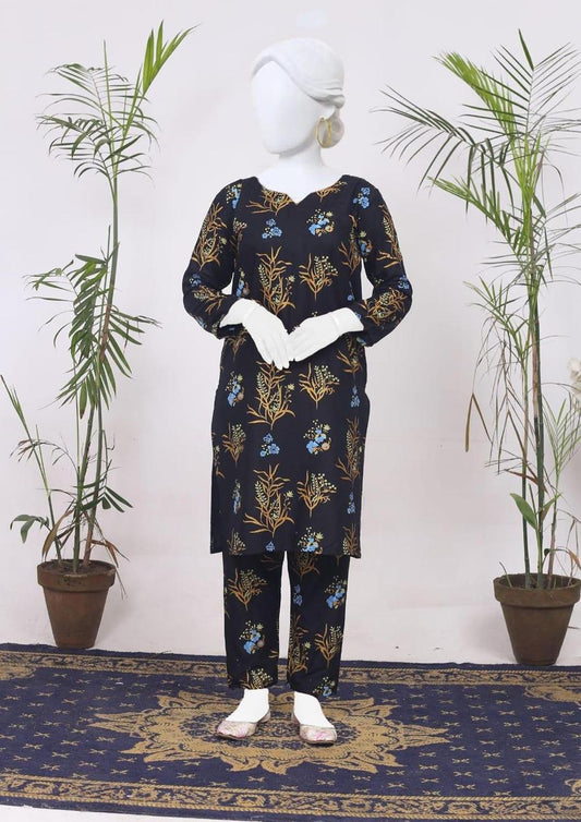 2 Pcs Women's Stitched Linen Printed Shirt And Trouser