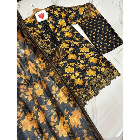 3 Pcs Women's Stitched Printed Suit