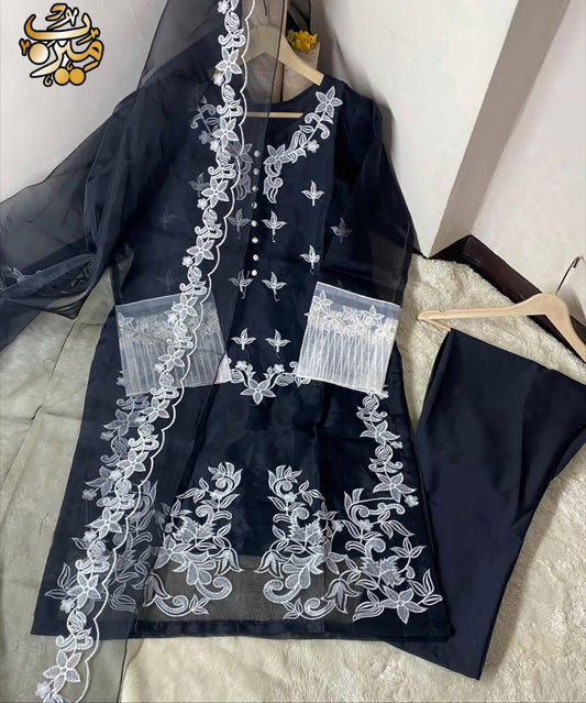 3 Pcs Women's Stitched Embroidered Suit