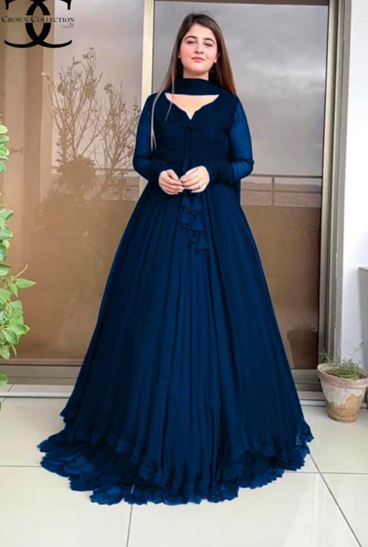 3 Pcs Women's Stitched Chiffon Plain Maxi Suit