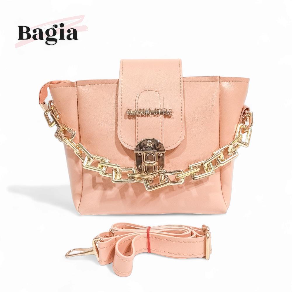 Women's PU Leather Crossbody Handbag With Golden Chain