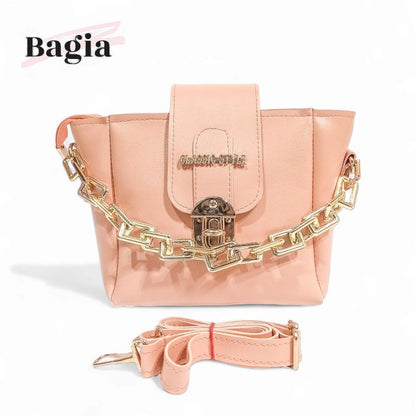 Women's PU Leather Crossbody Handbag With Golden Chain