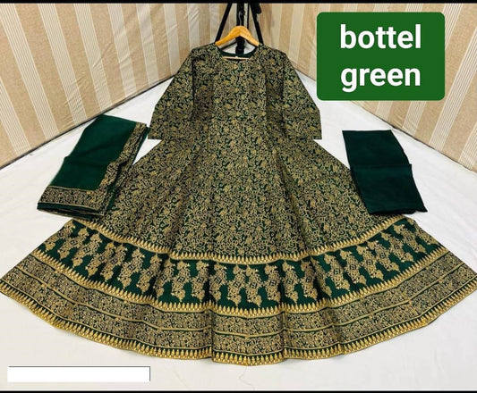 3 Pcs Women's Stitched Katan Silk Printed Maxi