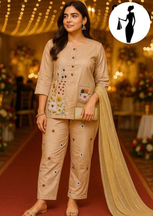 3 Pcs Women's Stitched Embroidered Suit