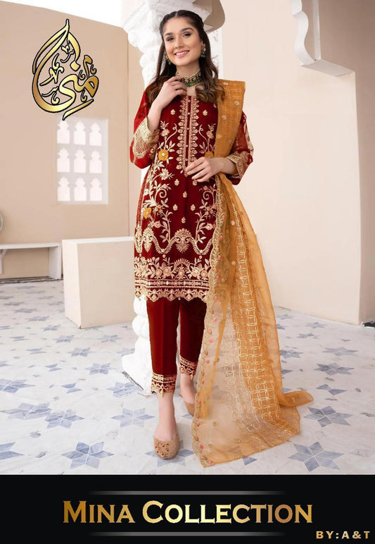 3 Pcs Women's Stitched Embroidered Suit