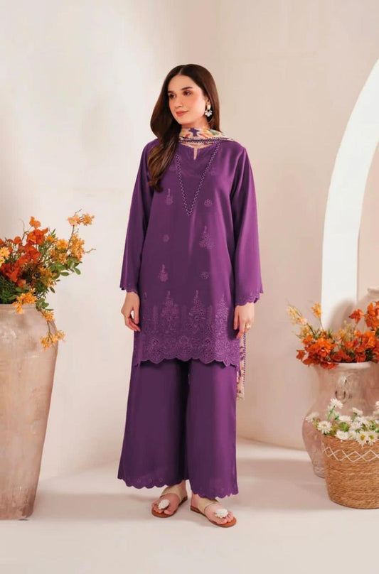 3 Pcs Women's Unstitched Chikankari Embroidered Suit