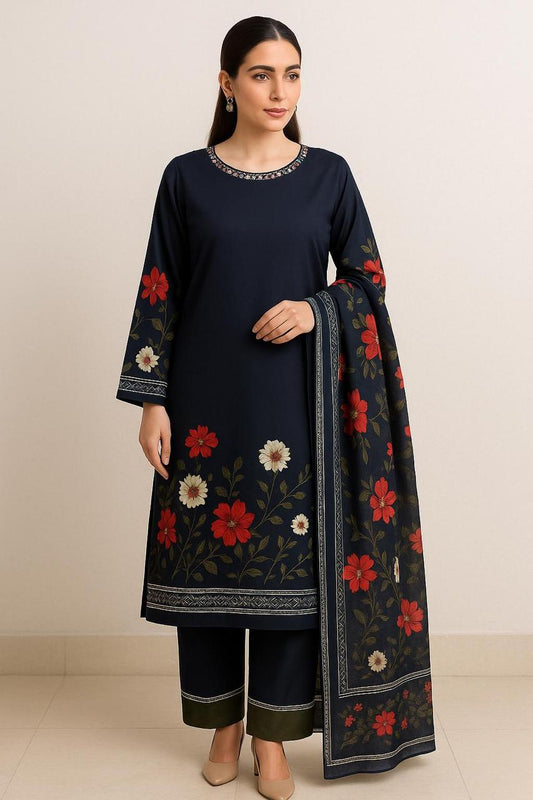 3 Pcs Women's Stitched Printed Suit