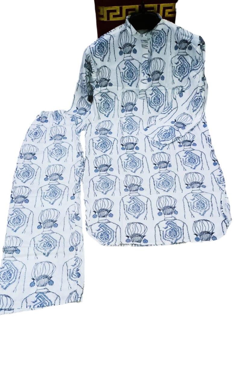 2 Pcs Women's Stitched Linen Printed Long Shirt And Trouser
