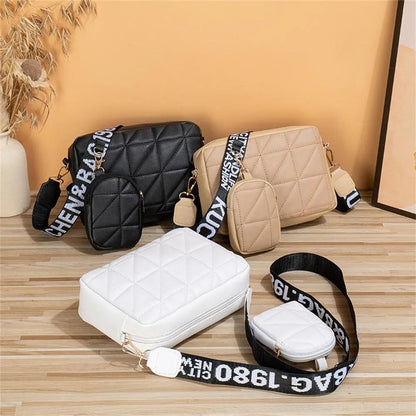 Stylish Girl's Crossbody Bag - 2 Pcs Black Embroidered PU Leather, C-AR-5 Black