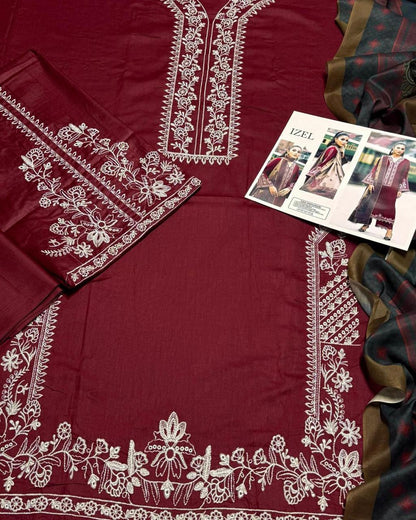 3 Pcs Women's Unstitched Embroidered Suit