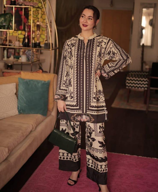 Stunning Women's Stitched Printed Silk Shirt and Trouser Set - 2 Pcs