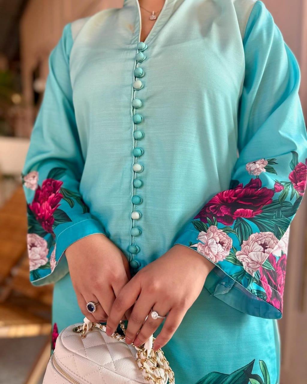Stylish Women's Printed Khaddar Shirt And Trouser Set - 2 Pcs