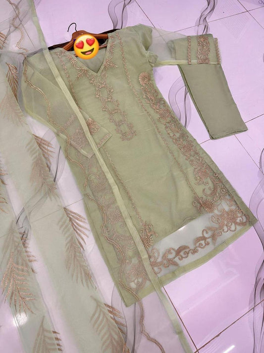 3 Pcs Women's Stitched Embroidered Suit