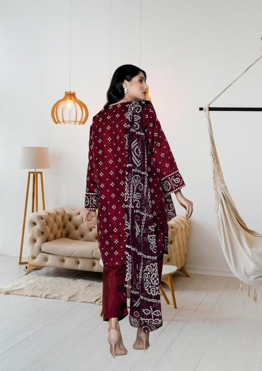 Stylish Women's Stitched Printed Suit - 3 Pcs Set in Silk & Purple