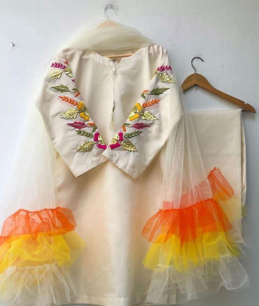 3 Pcs Women’s Stitched Katan Silk Embroidered Suit