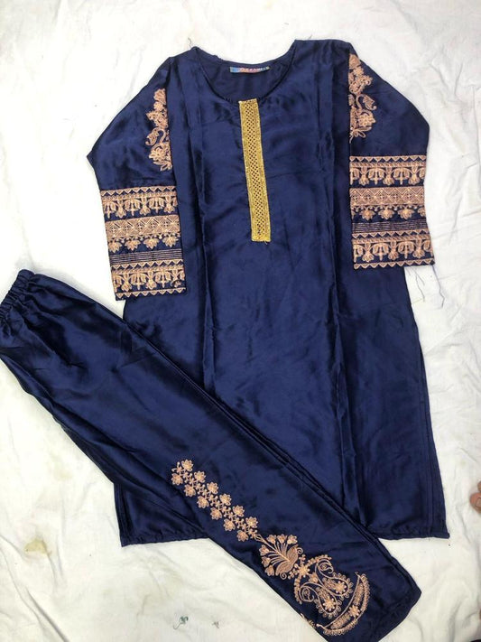 2 Pcs Women’s Stitched Katan Silk Tilla Embroidered Suit