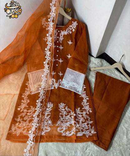 3 Pcs Women's Stitched Embroidered Suit