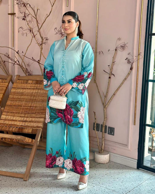 Stylish Women's Printed Khaddar Shirt And Trouser Set - 2 Pcs