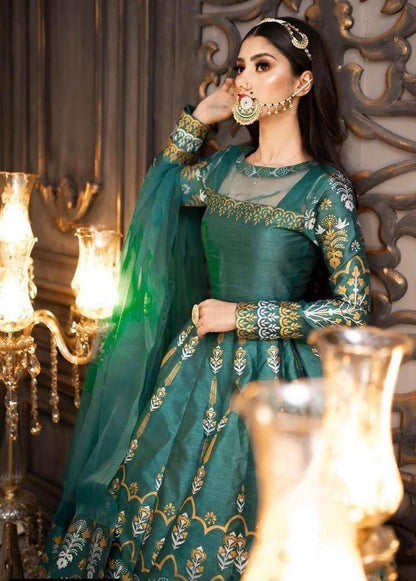 3 Pcs Women's Stitched Katan Silk Embroidered Maxi