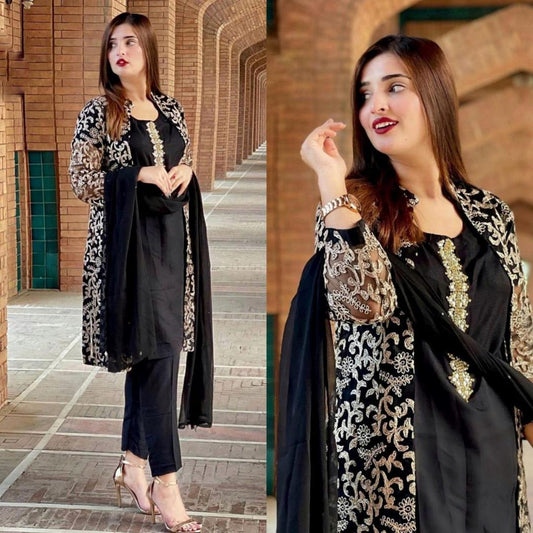 3 Pcs Women's Stitched Embroidered Suit