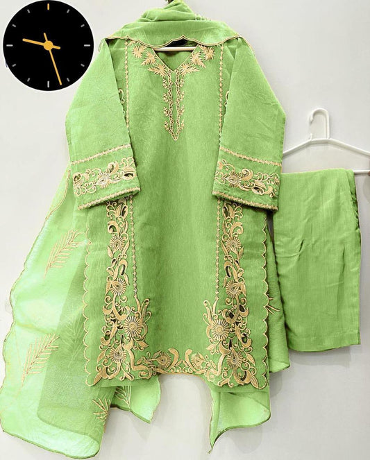 3 Pcs Women's Stitched Embroidered Suit