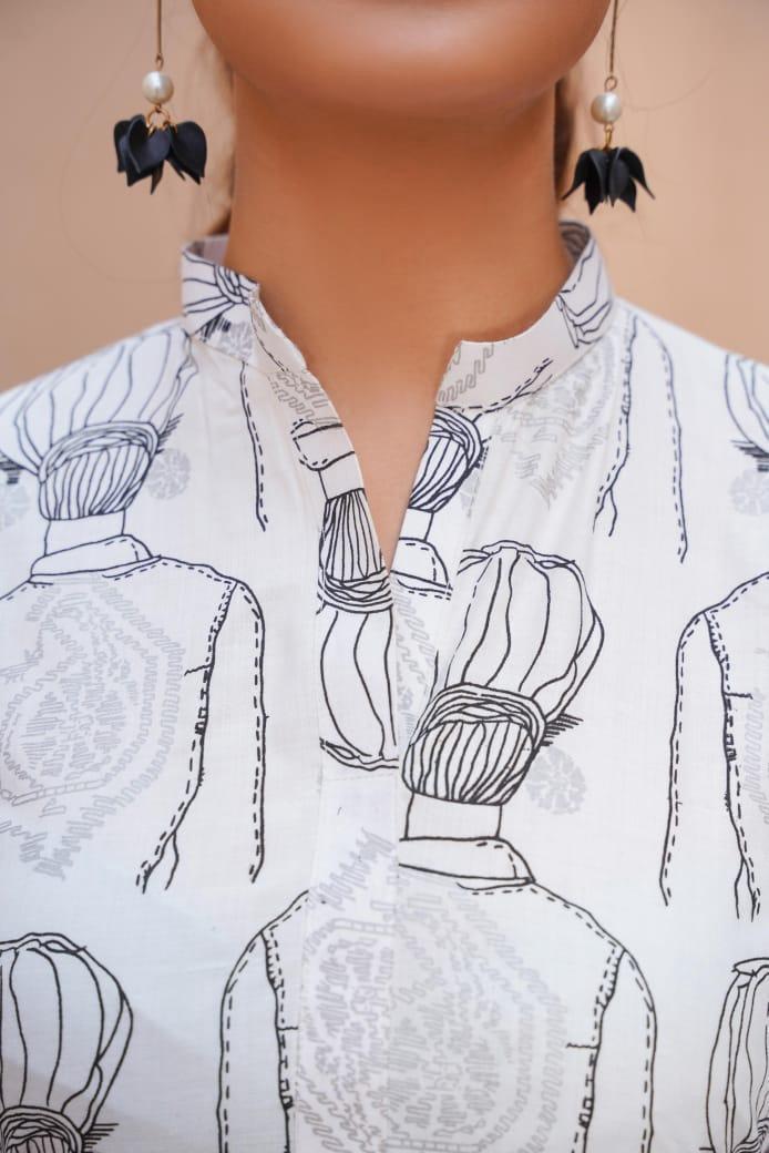2 Pcs Women's Stitched Linen Printed Long Shirt And Trouser