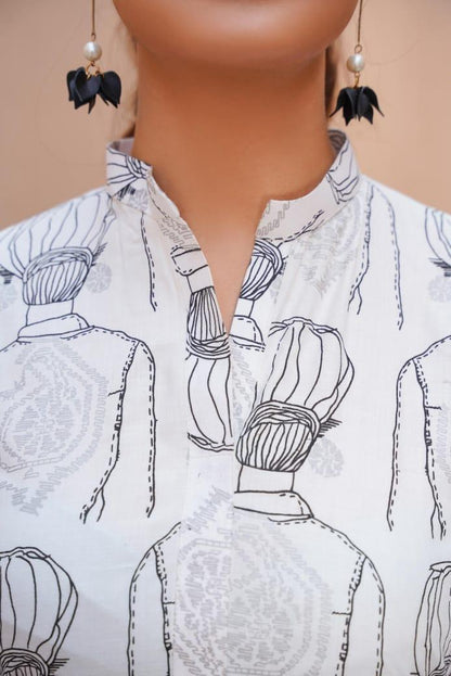 2 Pcs Women's Stitched Linen Printed Long Shirt And Trouser