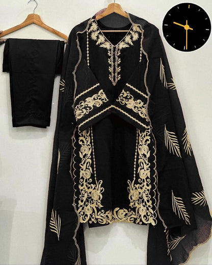 3 Pcs Women's Stitched Embroidered Suit