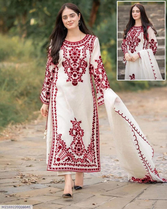 3 Pcs Women's Stitched Embroidered Suit
