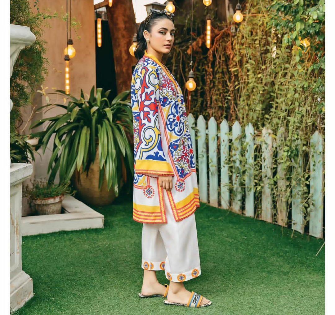 2 Pcs -Stylish Women's Stitched Printed Khaddar Shirt and Trouser Set