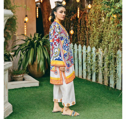 2 Pcs -Stylish Women's Stitched Printed Khaddar Shirt and Trouser Set