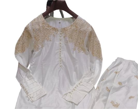 Embroidered Linen Suit Set - 3 Pcs with Chiffon Dupatta for Women
